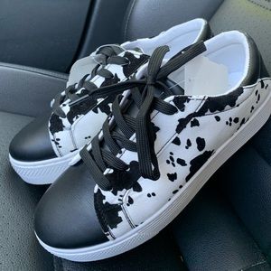 Faux Suede Cow Print Platform Sneakers